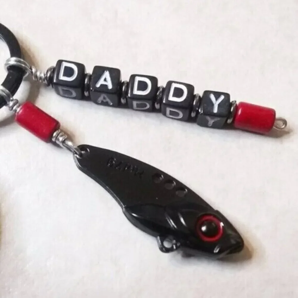 DADDY! Personalized Fishing Lure Key Chain - Black Onyx + Black Fish Key Ring